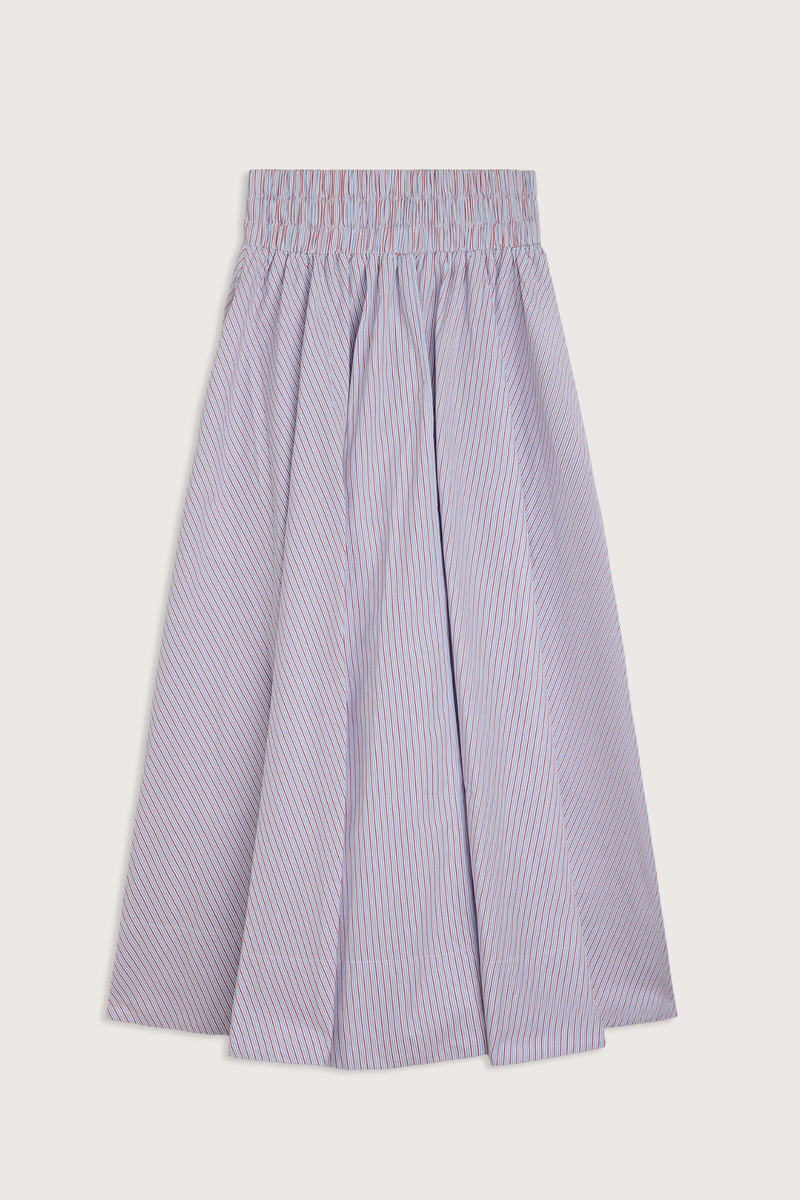 flat lay Kyria Poplin Striped Skirt Chambray/Poppy Stripe Full skirt
Elastic waistband
100% cotton
