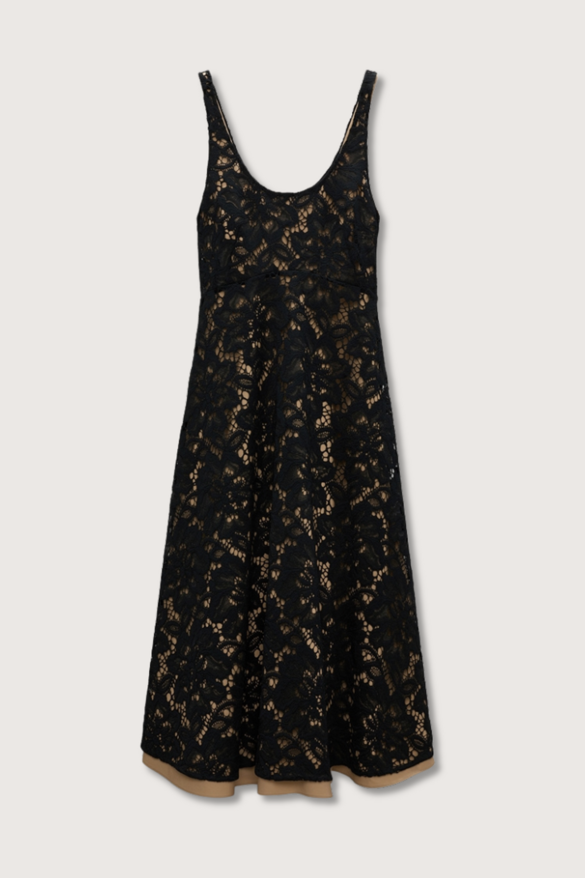 flat lay Lacy Dream Sleeveless Dress empire waist ballerina neckline black beige