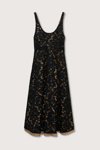 flat lay Lacy Dream Sleeveless Dress empire waist ballerina neckline black beige