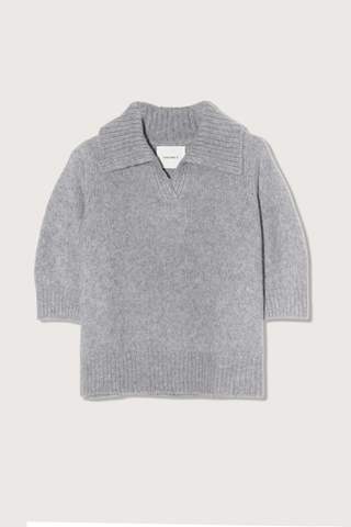 flat lay Lailai Polo Silk Cashmere silk cloudy grey Relaxed fit
Open collar
Ribbed trim