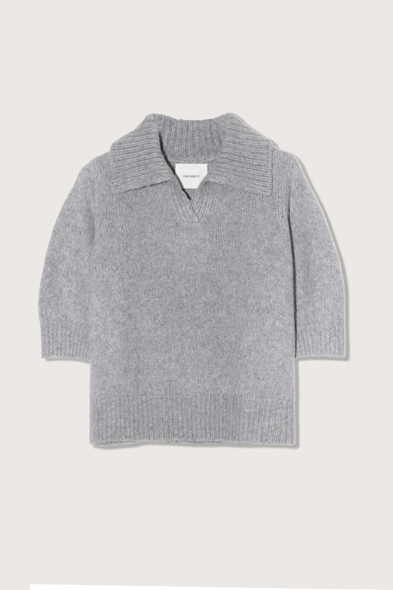 flat lay Lailai Polo Silk Cashmere silk cloudy grey Relaxed fit
Open collar
Ribbed trim