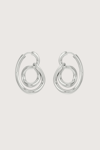 flat lay Lasso Hoop Earring Silver 925 Rhodium Plated Sterling Silver