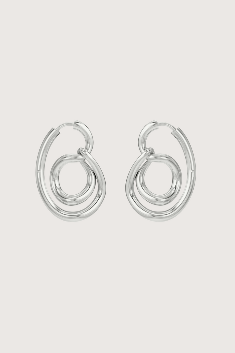 flat lay Lasso Hoop Earring Silver 925 Rhodium Plated Sterling Silver