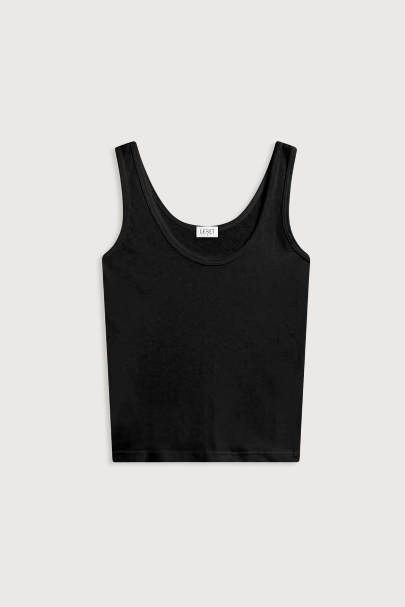 flat lay Laura Scoop Neck Tank Black Scoop Neck
Classic silhouette
Lightweight
Vintage-feel
100% Cotton