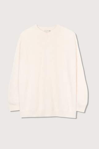 flat lay Lena V-neck Brushed Cashmere Sweater coconut white oversized fit dropped shoulders long sleeve