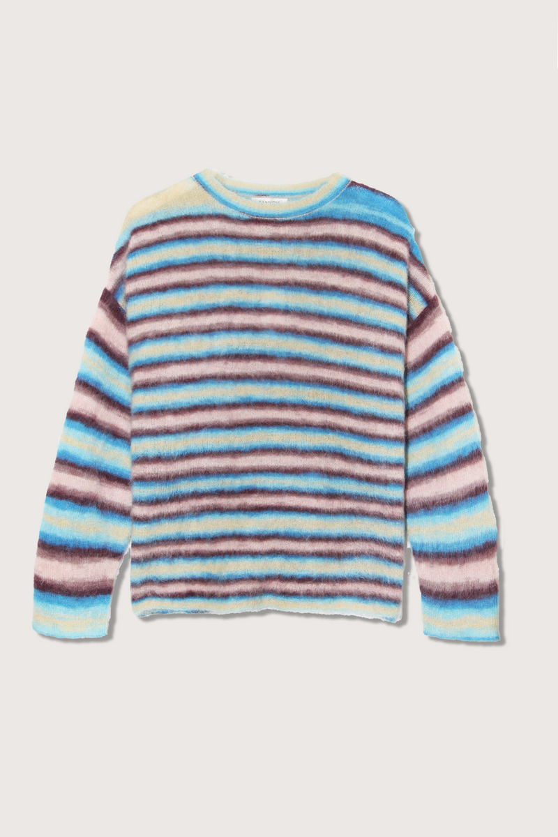 flat lay Lewis Crew Space Dyed Brushed Mohair Sweater stripe crewneck boxy fit