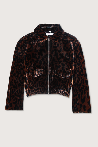 flat lay Lex Leopard Viscose/Silk Jacket dark brown Soft velvet
Workwear-inspired zip jacket
Boxy fit
Adjustable drawstring hem
Leopard print
Fluid drape