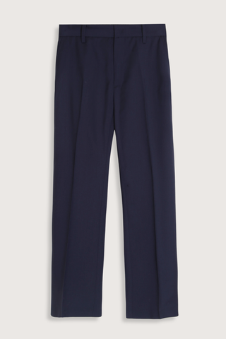 flat lay Light Wool Elastic Pant Blue Straight leg
Clasp closure
Back elastic waist
Belt loops