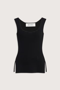 flat lay Long Knitted Bustier Top black Knitted top
Scoop neckline  viscose-blend yarn
Elongated silhouette
Side slit details
Fitted style