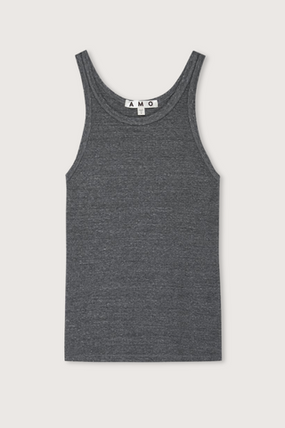 flat lay Long Rib Tank  Heather Grey cotton by amo