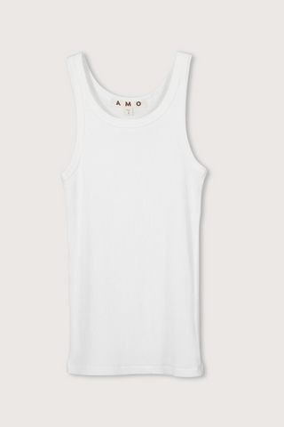 flat lay Long Rib Tank White cotton by amo