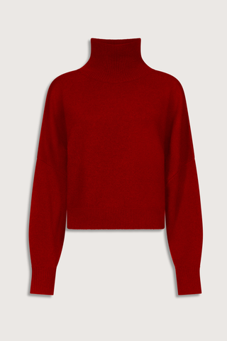 flat lay Luke Stand Collar Wool/Cashmere Red Straight fit Drop shoulders Ribbed stand collar