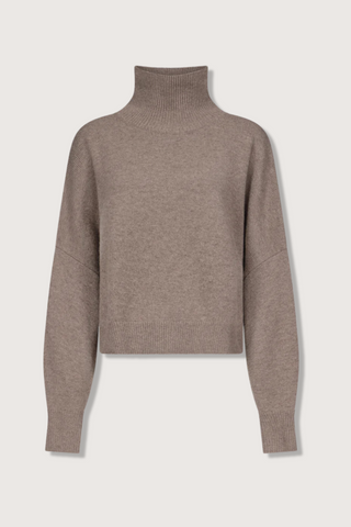 flat lay Luke Stand Collar Wool/Cashmere Taupe Melange Straight fit Drop shoulders Ribbed stand collar