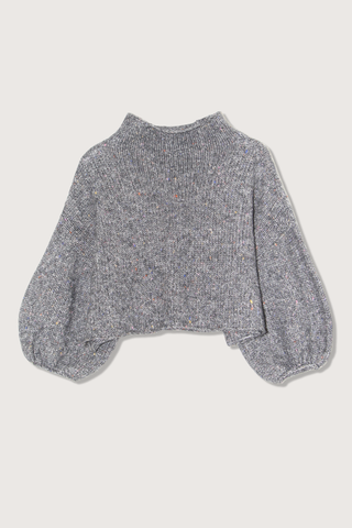 flat lay Lurex Mock Neck Sweater grey Puff sleeves Cropped, boxy fit