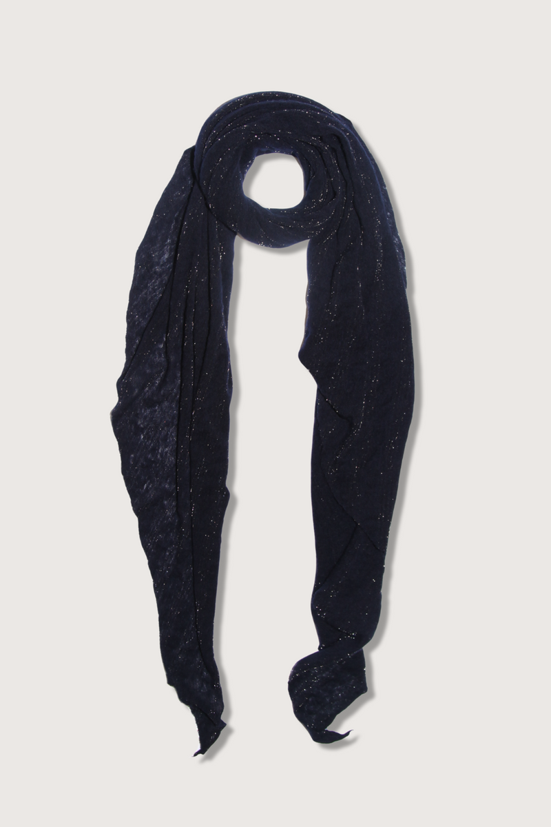 flat lay Lurex Small Cashmere Scarf Navy Silver Lurex