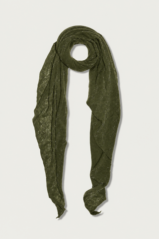 flat lay Lurex Small Cashmere Scarf Olive 100% Cashmere