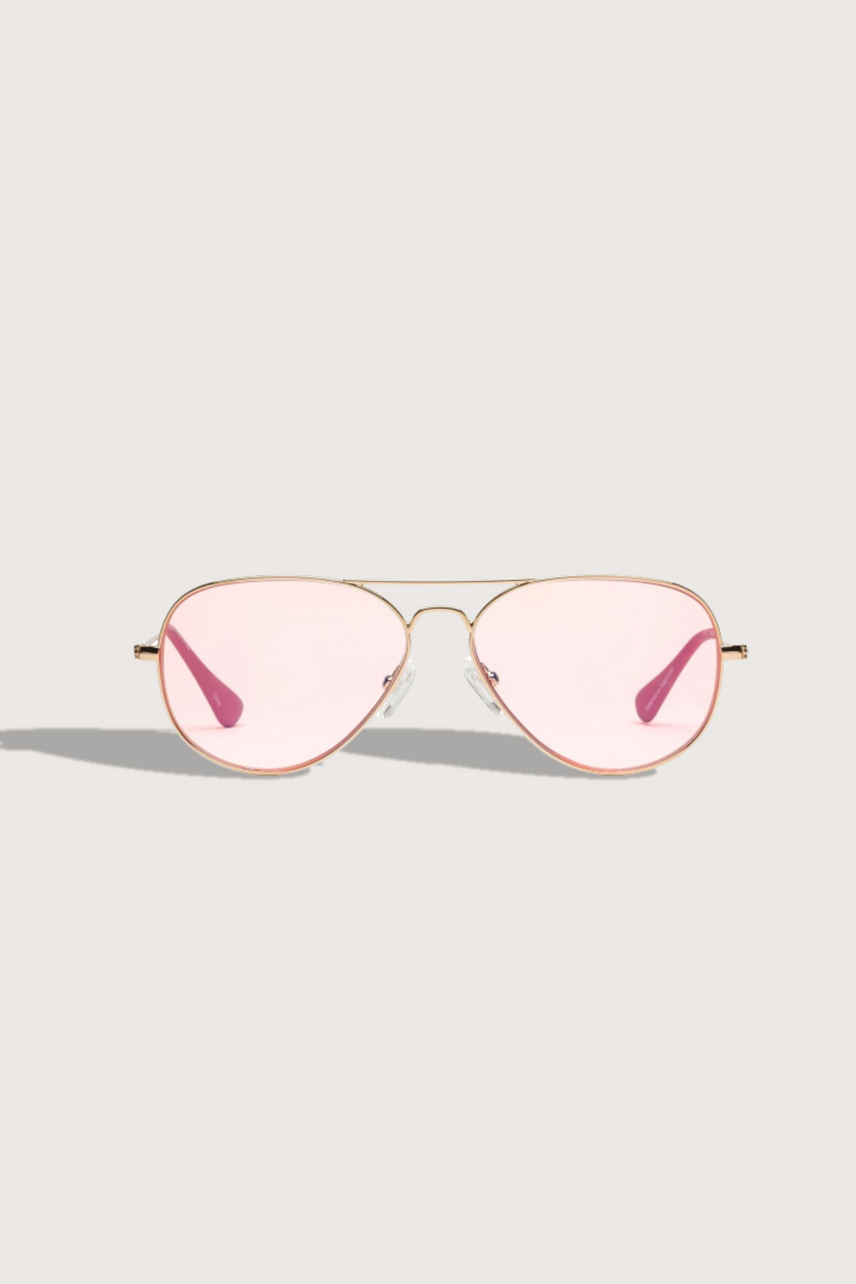 front profile Mabuhay Blue Light Glasses Polished Gold frame +0.00 pink lens aviator style