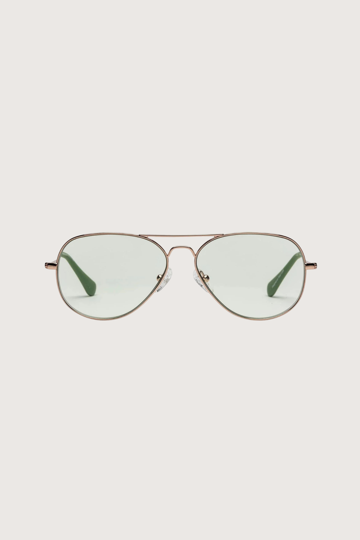 front profile Mabuhay Reading Glass Rose Gold Green +1.50 aviator style gold frame green tint lens