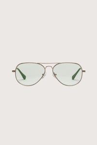 front profile Mabuhay Reading Glass Rose Gold Green +1.50 aviator style gold frame green tint lens
