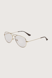 side profile Mabuhay Reading Glasses Charcoal +0.00 aviator style gold frame grey tint lens