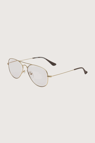 side profile Mabuhay Reading Glasses Charcoal +0.00 aviator style gold frame grey tint lens