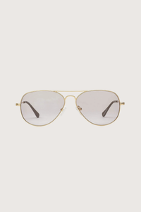 front profile Mabuhay Reading Glasses  Charcoal +1.50 aviator style gold frame grey tint lens