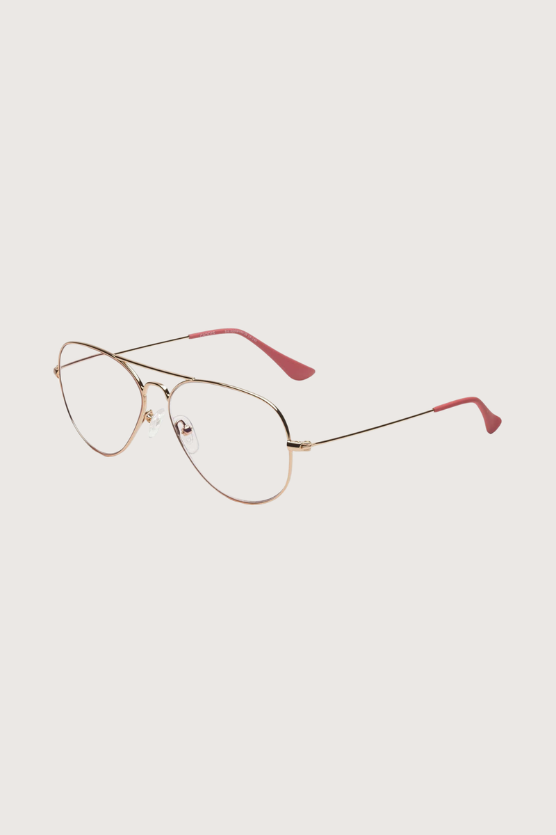 side profile Mabuhay Reading Glasses Classic +0.00 aviator style gold frame clear lens