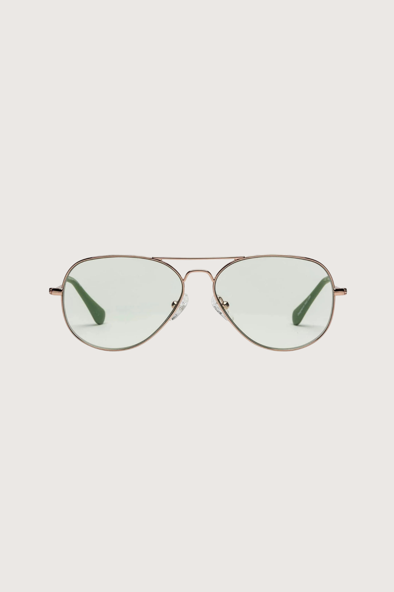 front profile Mabuhay Reading Glasses  Rose Gold Green +0.00 gold frame green tint lens