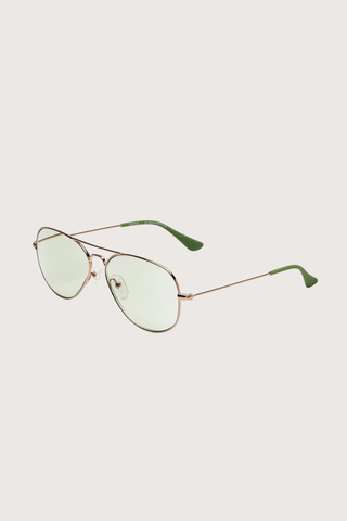 side profile Mabuhay Reading Glasses  Rose Gold Green +0.00 gold frame green tint lens