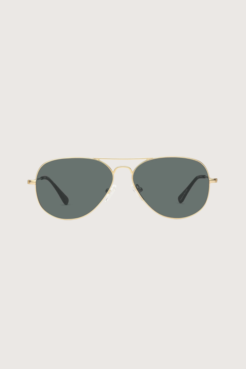 front profile Mabuhay Sunglasses Polarized aviator classic style grey lens matte gold frame