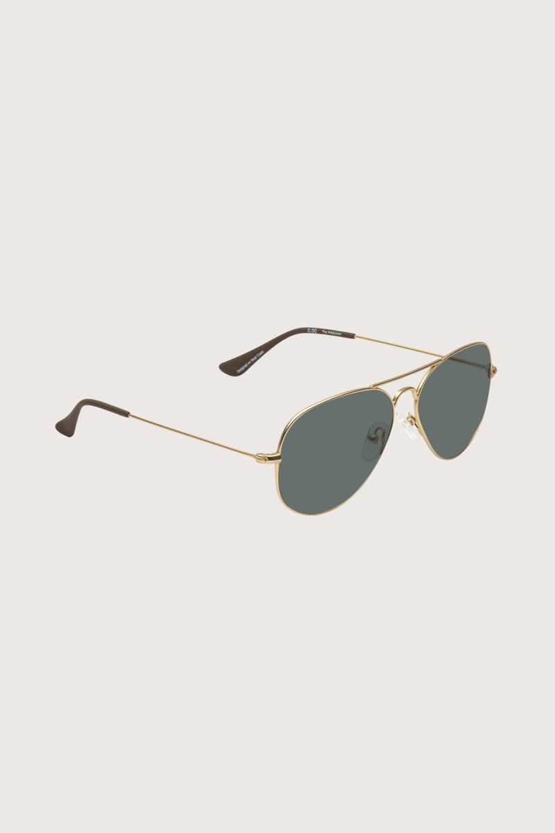 side profile Mabuhay Sunglasses Polarized aviator classic style grey lens matte gold frame