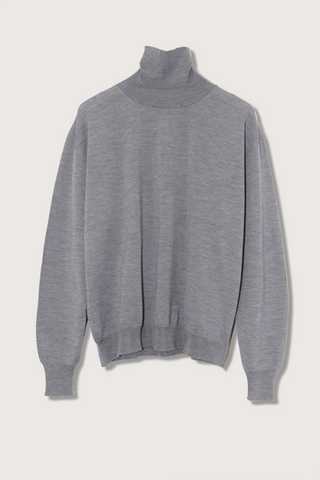 flat lay Maffei Extra Merino T-NK steel grey dropped shoulder turtleneck wool ribbed trim relaxed fit