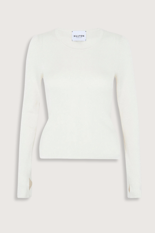 flat lay Maori Silk/Cashmere Long Sleeve Scoop Blanc Round neck sweater
Sweater Maori white
Long cut
1-thread jersey knitting
