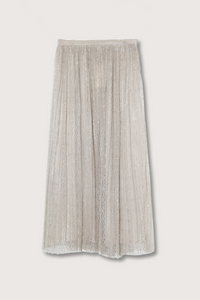 flat lay Maren Pleated Soft Metallic midi Skirt sterling silver