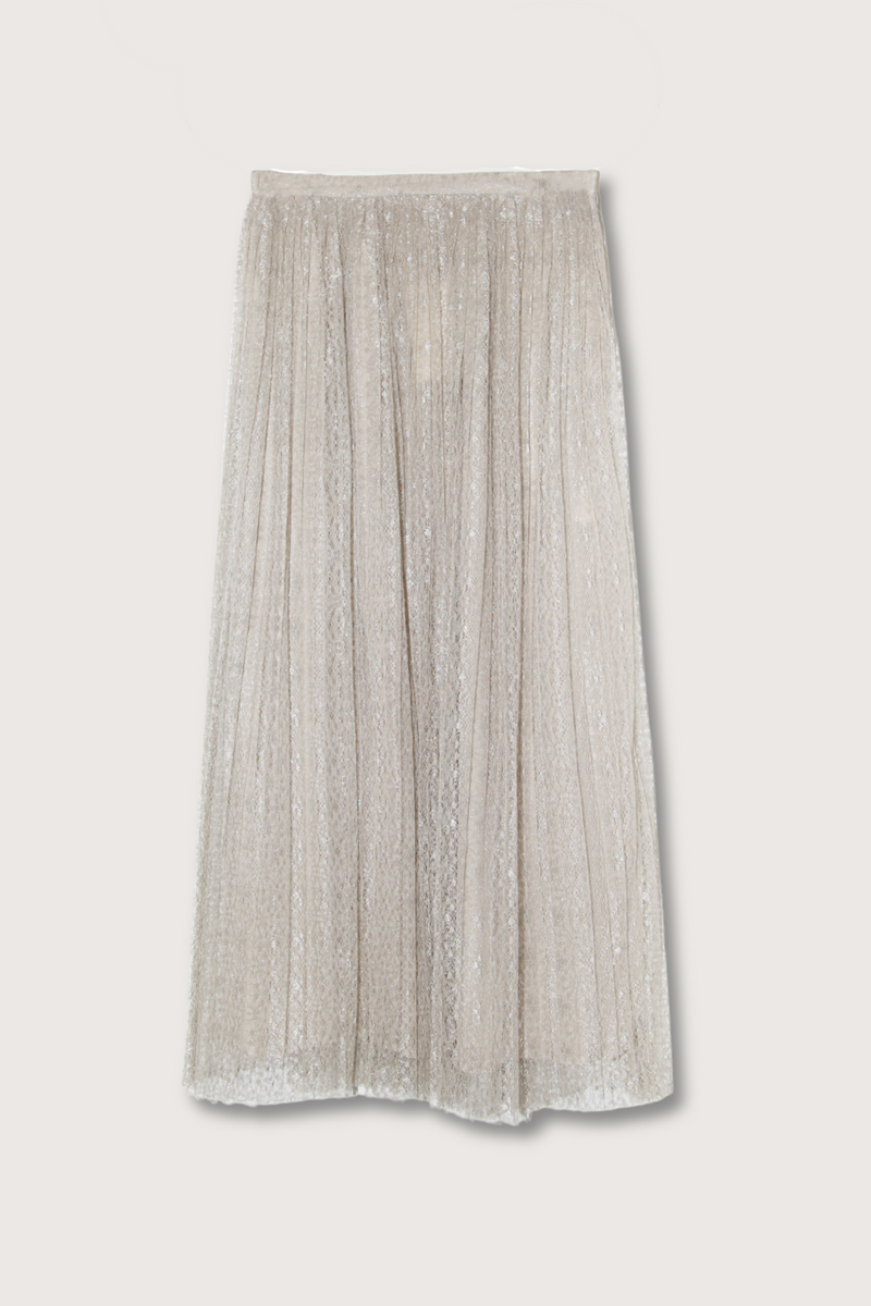 flat lay Maren Pleated Soft Metallic midi Skirt sterling silver