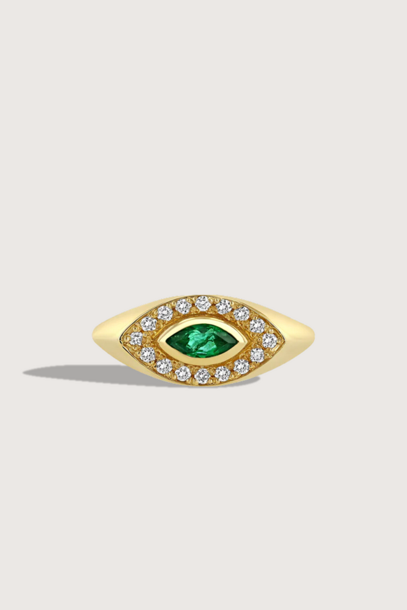 Marquise Signet Ring Emerald 14k gold