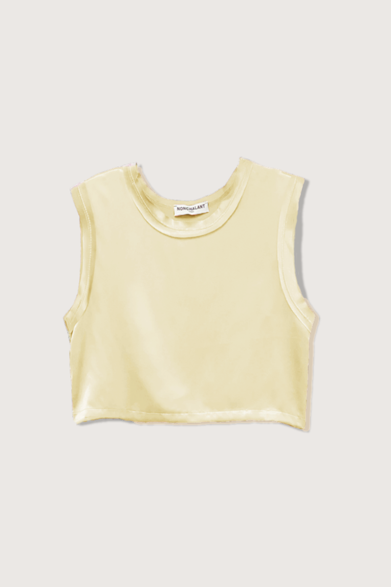 flat lay Mel Crop Yellow muscle tee style 