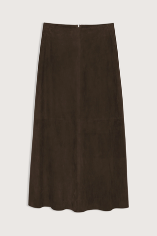 flat lay Melita Goat Suede Skirt mud brown Supple goat suede
A-line shape
Regular fit
100% Goat Leather
Unlined