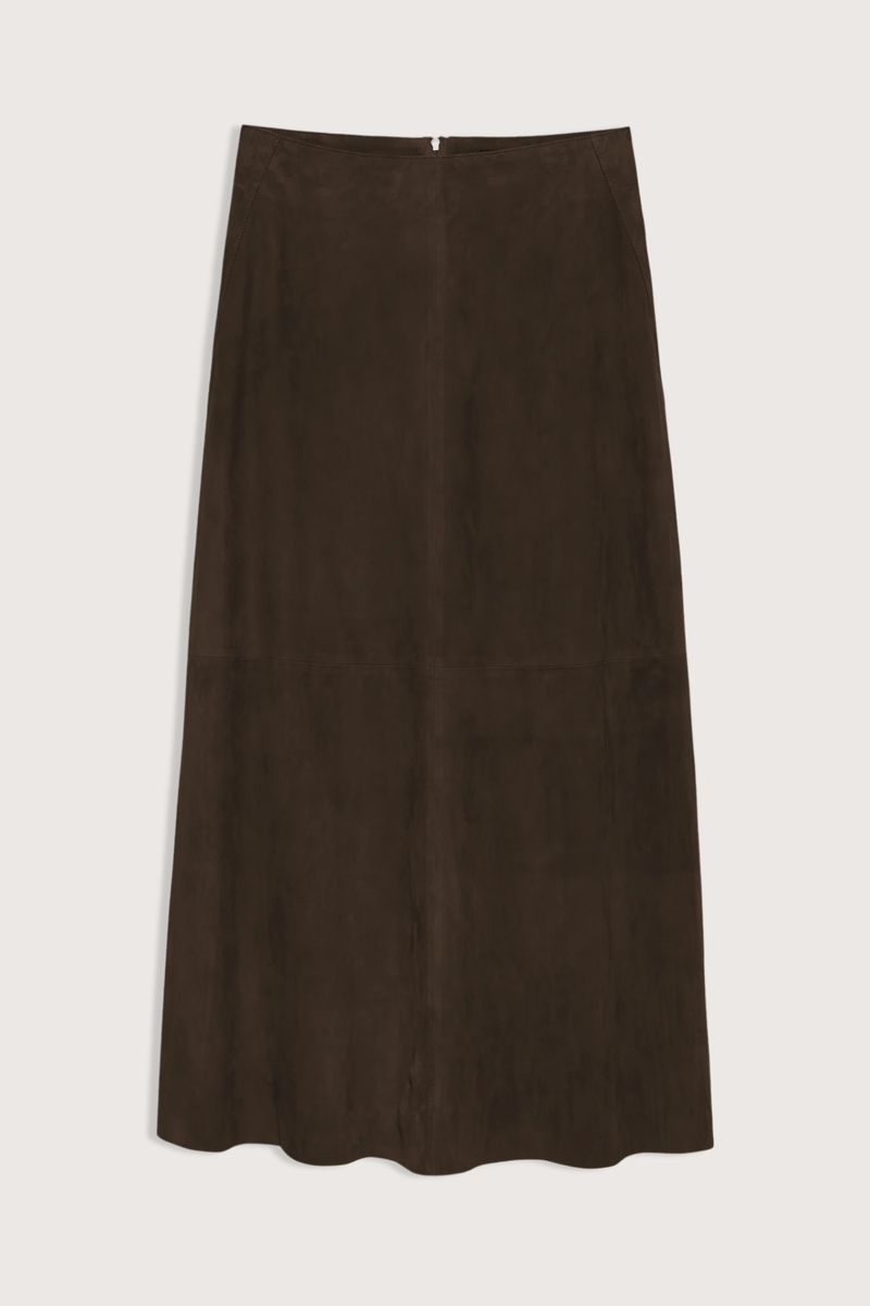 flat lay Melita Goat Suede Skirt mud brown Supple goat suede
A-line shape
Regular fit
100% Goat Leather
Unlined