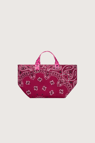front profile Mini Basket Bordeaux / Fuchsia cotton bandana with short handles expanded