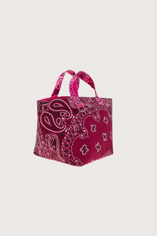 side profile Mini Basket Bordeaux / Fuchsia cotton bandana with short handles