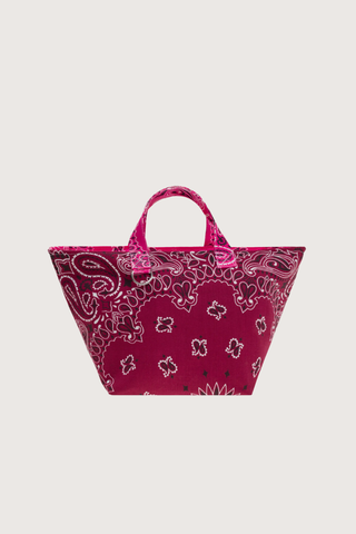 front profile Mini Basket Bordeaux / Fuchsia cotton bandana with short handles