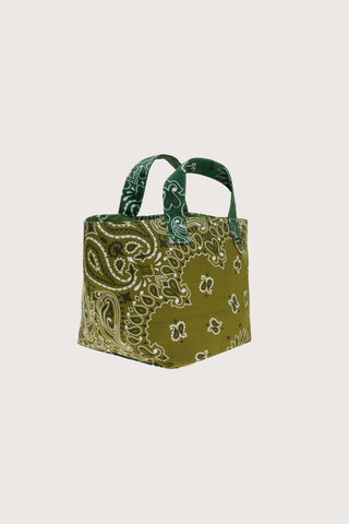 side profile Mini Basket Bronze / Vert cotton bandana with short handles