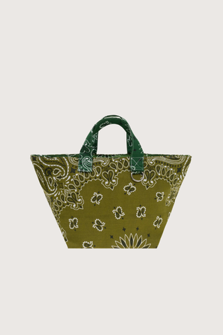 front profile Mini Basket Bronze / Vert cotton bandana with short handles