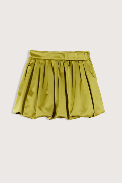 flat lay Mini Bubble Skirt With Bow Trim Citron Structured mini skirt
Architectural balloon silhouette
Inward-folded hem
Coordinated waistband with an elegant bow detail
Clean, invisible zip closure
100% Polyester | lining 100% cotton