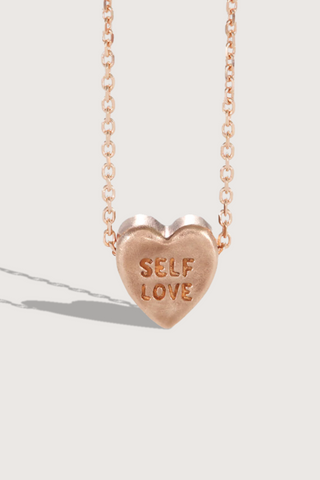 flat lay Mini Heart Necklace  Self Love 14k gold