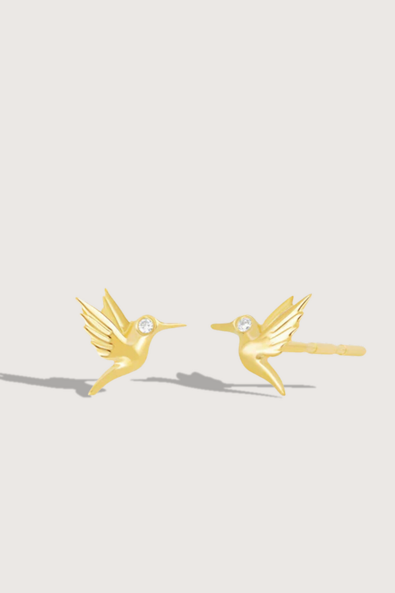 flat lay Mini Hummingbird Studs - Diamond Eye (Pair) 14k gold
