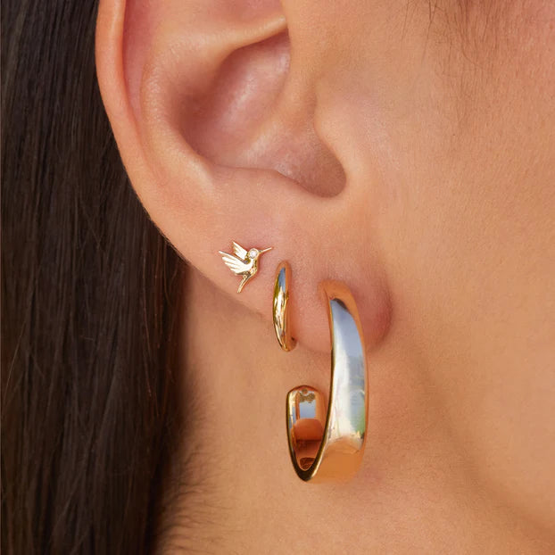 model wearing Mini Hummingbird Studs - Diamond Eye (Pair) 14k gold