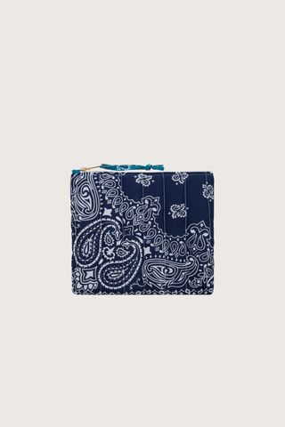back profile Mini Pouchette Zipper / embroidered Heart Navy / Petrol cotton bandana