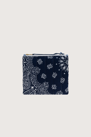 back profile Mini Pouchette Zipper / embroidered Mushroom Navy / Chambray cotton bandana 